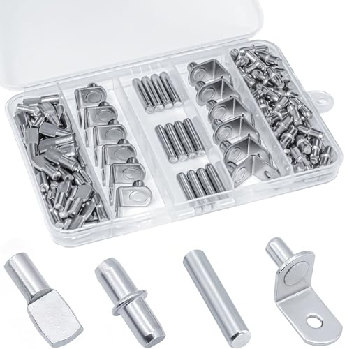 120Pcs Shelf Pins Kit,4 Styles Nickel Plated Shelf Support Pegs,Plated Shelf Pins Holders for Bookcase Kitchen Closet Shelf Shelves Furniture Cabinet,5mm (1/4 inch) cabinet shelf pegs