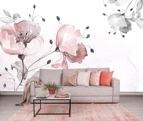 Papier Peint Panoramique Nature 3d Soie, 250 x 175 cm Papier Peint Tropical Rose Grandes Murales XXL Poster, Tapisserie Panoramique pour Salon, Fille, Adulte Chambre d'enfants Décoration