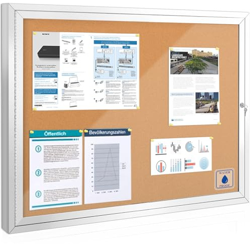 SWANCROWN Outdoor Enclosed Cork Bulletin Board Weatherproof Display Cases Tamperproof Notice Poster Memo Board with Aluminum Frame, 37x28 inches