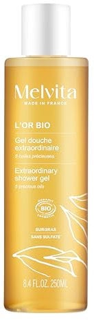 Melvita - Gel Douche Extraordinaire L'Or Bio - Nettoyant Corps Sans Sulfate - aux 5 Huiles Précieuses - Oméga 3, 6, 9 - Soins Corps - 150 ml