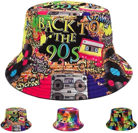 AUNGKWANG Retro Bucket Hat, 80 90er Style Unisex Fishing Hut, Modische Fischerhut, Doppelseitig Sonnenhut, Faltbar, für Disco Hip Hop Outdoor