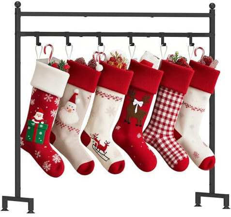 Minteem Freistehender Weihnachtsstrumpfhalter mit 8 Haken, robuster Metall-Weihnachtsstrumpfständer für Boden, Urlaubsdekoration, Aufhänger für Zuhause, Schaufenster, Wohnzimmer