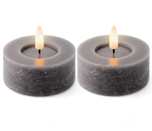 MIJOMA LED-Echtwachskerze mit realistischer Flamme, Timer und batteriebetrieb | Indoor LED-Kerze mit warmweißem Licht | Natürliche Optik (Dunkelbraun - Teelichter, Ø7cm x 6cm)