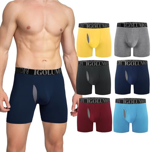 IGOLUMON Calecon Homme Lot de 6 en Bambou Ultra Doux Confortale Boxer Homme Respirant et Extensible Trunk avec Poche 3D Idéal pour Peaux Sensibles Sport Travail et Usage Quotidien