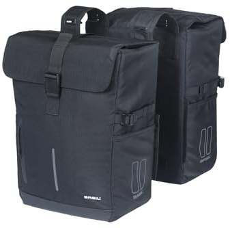 Basil Move dubbelpackväska – 30 L, svart, vattenavvisande, tillverkad av återvunnen polyester, kompatibel med MIK och Racktime