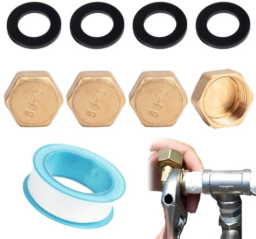 WeddHuis 4 Pièces Bouchon en Laiton, Anti-écoulement, Fileté avec Rondelles de Tuyau, Adapté aux Systèmes de Chauffage et d'Eau Potable, Radiateur, Plomberie, Raccord (3/4 pouce) (Laiton)