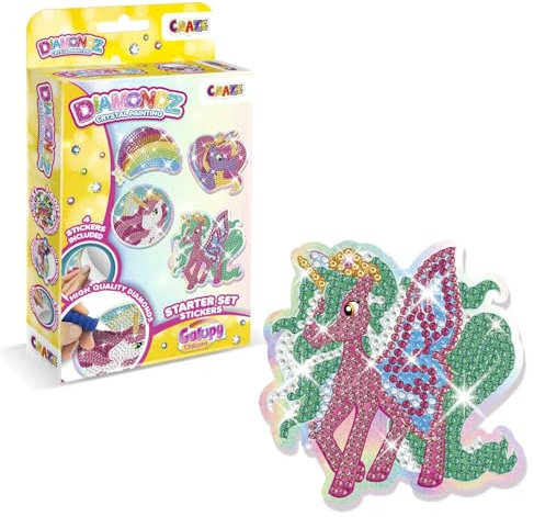 DIAMONDZ CRYSTAL PAINTING Starter Set Stickers Galupy Unicorn - Diamond Painting Kinder Aufkleber Set, DIY Diamant Malerei Bastelset, Mosaikherstellung für Kinder
