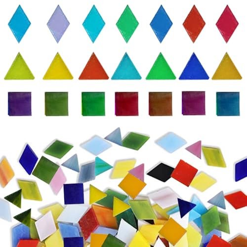 JGCJGG 600 Pcs Carreaux de Mosaïque en Verre Multicolore, Tesselles Mosaïque Colorés, Tesselles Mosaïque Loisirs Créatifs 3 Formes, Carrelage Mosaique Marocaine, pour Artisanat Bricolage Pot Vase