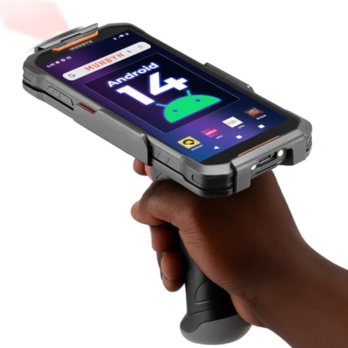 MUNBYN AS01P 2025 Scanner PDA Android 14, Écran 6, 4+128 Go, Scanner SE4710 (1D/2D/QR), Autonomie 16H, Charge Rapide, Évolutif Android 18,Type de poignée