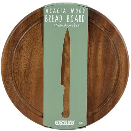 UNIQUE HOME LIVING Acacia Wood Bread Board, 25cm Round Wooden Bread Board, Bread Slice Cutting Board Kitchen Food Serving Tray