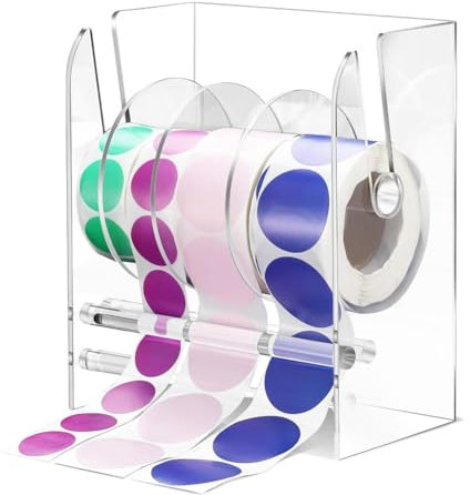 Qerwsdty Verstellbarer Etikettenspender, Acryl-Aufkleberrollenspender, Aufkleberrollenhalter, Transparente Etikettenhalter, Aufkleberhalter, 4 Scheiben