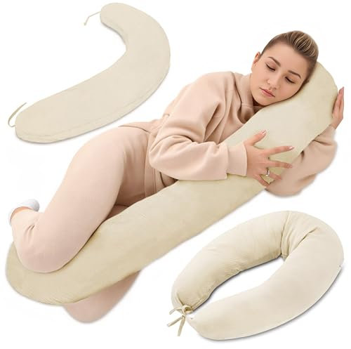 Totsy Baby Stillkissen XXL Schwangerschaftskissen 190 cm - Pregnancy Pillow Body Pillow Seitenschläferkissen Schlafkissen Lagerungskissen Kissen mit Bezug aus Musselin