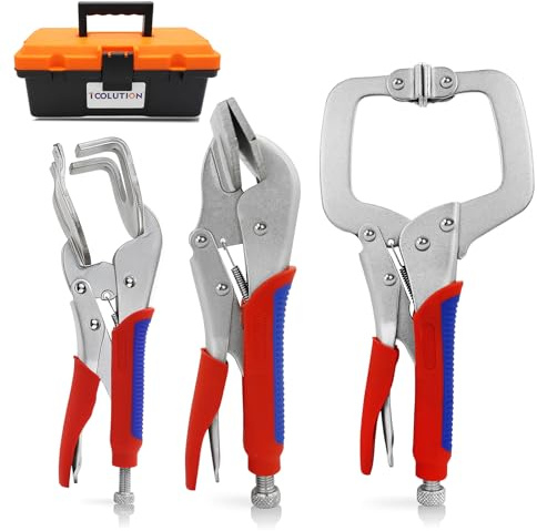 TOOLUTION Locking Pliers Set 3-Pack, Welding & Metalworking Kit with 11 C-Clamp, 10 Duckbill & U-Shape Jaws for Sheet Metal Bending, Auto Repair, Fabrication