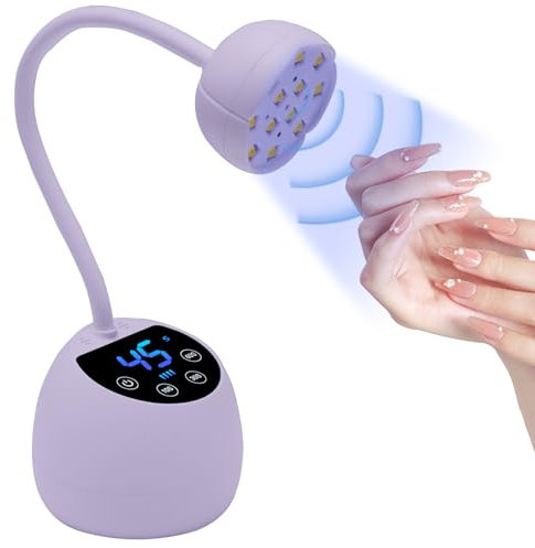 CGBE Mini Lampe UV Ongles Gel avec Capteur Automatique Intelligent et Écran LCD, 12 Perles LED Mini Lampe UV avec 4 Modes de Minuterie, 36W Portable Sèche-Ongles pour Salon et Maison, Lila