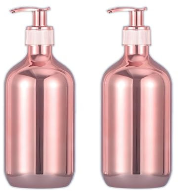 2 Pack Electroplated Soap Dispenser Bathroom Countertop Shampoo and Conditioner Dispenser Washing Up Liquid Dispenser Hand Soap Pump Bottle Dispensers (Rose Gold)