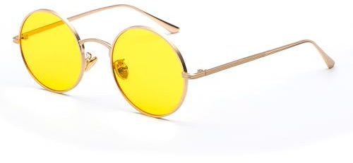 Hviomru Kleine Runde Sonnenbrille Hippie Kreis Brille Metallfarben für Damen Herren