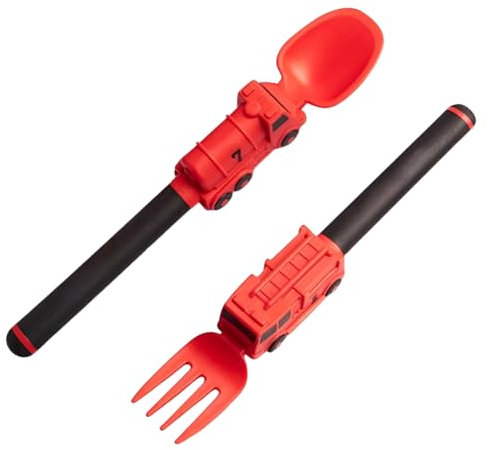NHPY 2 Stück Construction Kinder Besteckset,Feuerwehrauto Babybesteck, Geeignet Für Kindergabel Und Löffel,Feuerwehrauto Besteck Für Kinder, Tragbares Kleinkindbesteckset Für 1-5-Jährige Kleinkinder