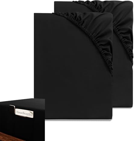 HIG Spannbettlaken 140x200cm 2er Set, Schwarz Microfaser Spannbetttuch mit 35cm Tiefe Tasche für Boxspringbett, Spannbetttücher mit Seitlicher Tasche für Handy oder Fernbedienung,ÖKO-TEX Zertifiziert