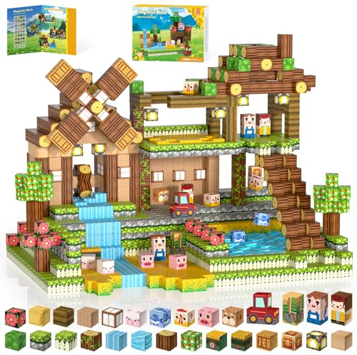 Kryzomat Magnetische Bausteine 150 PCS, Magnetbausteine Bauernhof Theme | Magnetic Building Blocks ab 3 Jahre, Magnetische Bauklötze für Kinder Jungen Mädchen, Magnet Spielzeug, STEM Geschenk