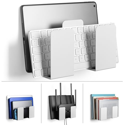 etterr | Support mural pour tablette, ordinateur portable, ordinateur portable, clavier et routeur | Compatible avec iPad et MacBook | Étagère métallique 21 × 15 cm | Supporte 15 kg (couleur : blanc