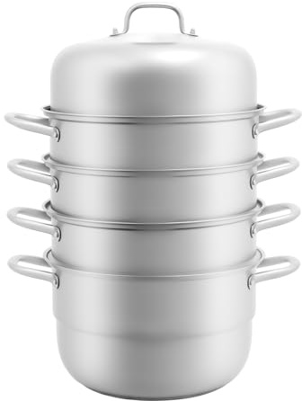 ATIVLB Dampfgarer 9L 304 Edelstahl, 5-teiliger Dampftopf für alle Herdarten | 3 Einsätze, 2,38 Gal Fassungsvermögen,gleichzeitiges Kochen von Suppe & Speisen,3-lagiger Boden, für Gas & Induktion geeignet