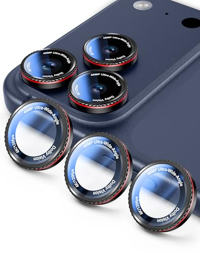 Kamita Camera Lens Protector Compatible with iPhone 17/16/15/14 Pro Max and Pro Series, HD Individual Metal Lens Screen Protectors, Ultra-thin 9H Tempered Glass Camera Protection Ring Cover (Black)