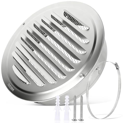 ENUTROF Griglia Aerazione Tonda 200mm di Ventilazione Rotonda 304 Acciaio | Inox con Rete Anti-insetto e Fibbia per Uso Interno ed Esterno(200mm)