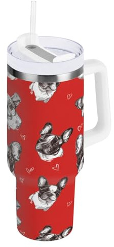 ZZXXB French Bulldog with Love Insulated Stainless Steel Water Bottle with Handle and Straw Lid Double Walled Travel Mug 30 oz