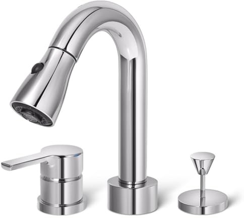 XANAYXWJ Badezimmer-Waschtischarmaturen, Waschbecken-Mischbatterie mit Pop-Up-Ablaufhebel, Chrom-Mischbatterie und Ablaufgarnitur, Badezimmer-Wasserhähne mit Duschmischer und
