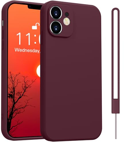 Yoawiful für Handyhülle iPhone 11 Hülle Premium Silikon Kameraschutz Hülle 11 Case mit 1 Lanyard, stoßfest dünn weich Kratzfest Schutzhülle mit Mikrofaser-Futter Weinrot