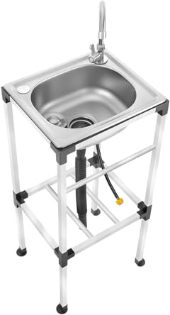 Edelstahl Spültisch 1 Becken, Freistehende Spüle Küchenspüle Mit Wasserhahn, Outdoor Waschbecken Für Außen Innen Küche Restaurant Bar Camping, 42 * 37 * 83cm