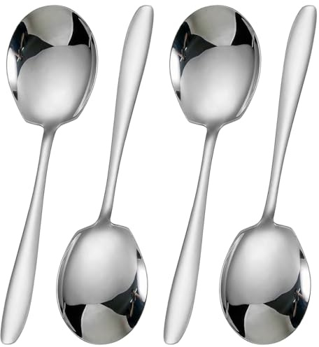 4 cucharas grandes de acero inoxidable, 22 cm, cucharas de servir de acero inoxidable, grandes, cucharas para sopa, bufé, para banquetes, bufés, restaurantes, hoteles, fiestas, familias