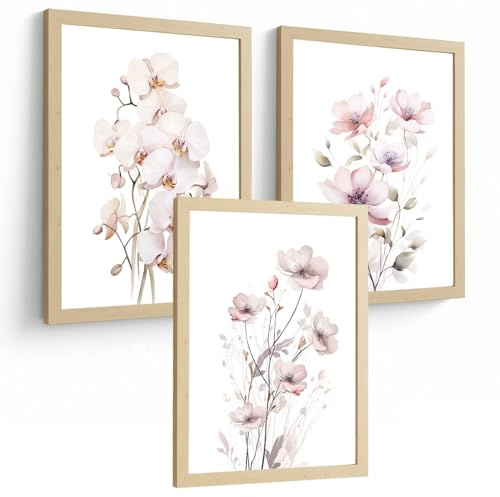 Nacnic 3Er Poster-Set Wandbilder Orchidee Rosa Modern Wohnzimmer Deko, Schlafzimmer, Küche, Badezimmer A4 Rahmenlos