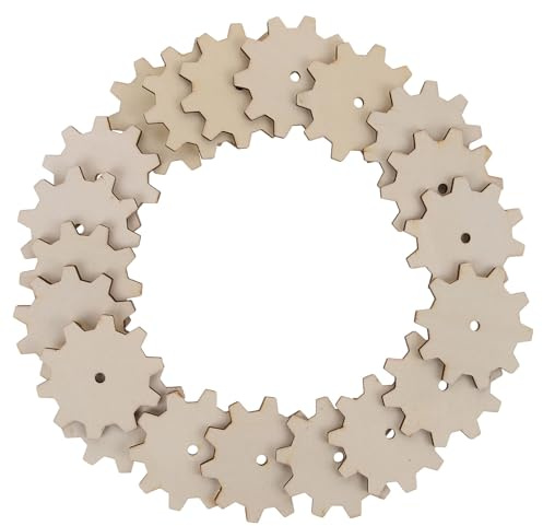 FUOYLOO 20 Stück Holzausschnitte Zahnrad zum Basteln Sicher und Beige für Selbstgemacht Handwerk und Festival Party Dekoration Kreative Holzspielzeuge