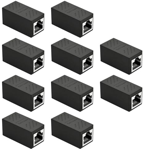 Liravonte 10 Pcs RJ45 Coupler, Ethernet Coupler, Ethernet Extension Adapter Network Connector, Ethernet Extender for Cat7/Cat6/Cat5e/Cat5, Ethernet Network Cable Connector Female to Female