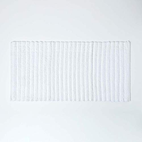 HOMESCAPES Cotton Ribbed Spa Style White Bath Mat, 100% Cotton Ultra Absorbent, Washable at Home