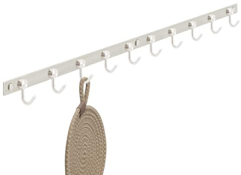 Stahlia Hakenleiste EDELSTAHL gebürstet Garderobenleiste 10x Haken (L: 770mm) Modell:CHIARA Wandgarderobe mit 1/4/6/8/10 Kleiderhaken Garderobenhaken Wandhaken