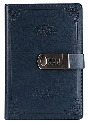 Yakri Carnet secret en PU Cuir Journal écriture Carnet Cahier Journal Bloc-notes avec Serrure à Combinaison A5 Tpn109 Bleu