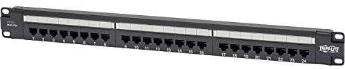 Eaton Panneau de brassage PoE Plus Cat6 24 ports, Ethernet RJ45, Montage en Rack 1U, Normes de Câblage EIA/TIA 568A/B pour les Terminaisons 110 et Krone, Noir (N252-P24)
