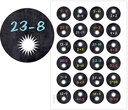 Adventskalenderzahlen RECHNEN Tafel mit Stern, witzige Adventskalender Zahlenaufkleber, Zahlen, Sticker Rechnen Mathematik