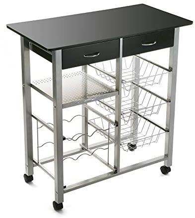 Versa Leicester Carro de Cocina con Ruedas, cajones y botellero, Verdulero con despensa y organizadores, Almacenaje de Cocina, Medidas (Al x L x An) 82 x 40 x 76 cm, Madera y Metal, Color Negro