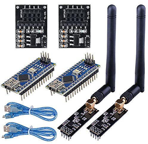 WayinTop 2Set RF Wireless Ricetrasmettitore con Tutorial, NRF24L01 + PA + LNA Transceiver Modulo con SMA Antenna 2.4 GHz 1100m + NRF24L01 3.3V Regolatore + Board