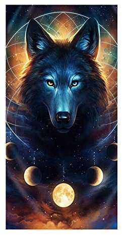 FANSU Strandtücher Microfaser Gross, Wolf Drucken Strandtuch Mikrofaser Leicht Strandhandtuch Erwachsene & Kinder Sommer Badetuch für Reise Strand Schwimmen (Gelber Mond,80x160cm)