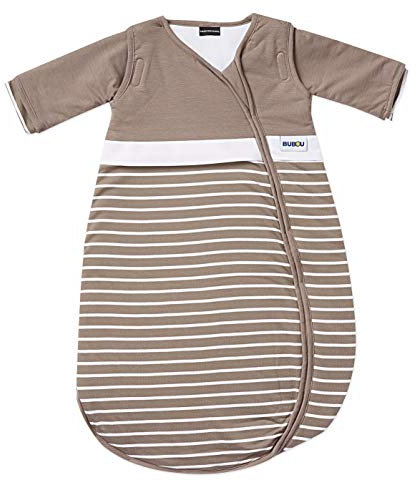 Gesslein Baby Schlafsack Bubou, Ganzjahres-Schlafsack mit Temperaturregulierung (optimale Passform, langer Reißverschluss, 110), braun-weiß gestreift