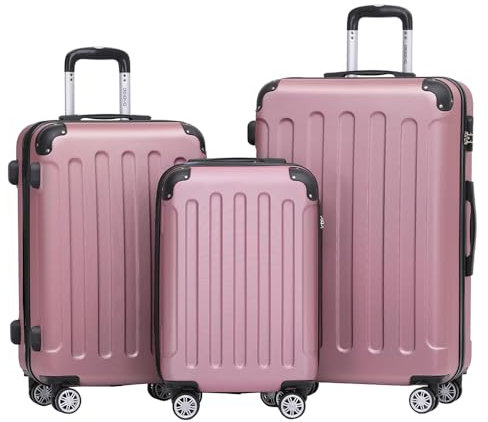 BEIBYE- Hartschalenkoffer Koffer Trolley Rollkoffer Reisekoffer Zahlenschloß 4 Zwilings-Rollen (Princess-pink, Koffer-Set)