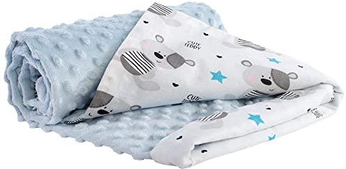 Medi Partners Babydecke Baby Decke Neugeborenen - Kuscheldecke Geschenk Babydecken 75x100cm für Kleinkinder Mädchen Krabbeldecke Kinderbett Kinderwagen 100% Baumwolle (Teddybär mit hellbaluen Minky)