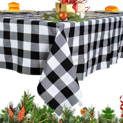 ShinyBeauty Buffalo Check Tischläufer - Plaid Weihnachten Gitter Esszimmer Wohnkultur Couchtisch Läufer - Leinen Partyzubehör (55x55, Schwarz/Weiß)
