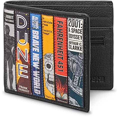 Sci-Fi Bookworm Herren Leder b枚rse von Yoshi Echt Schwarz Leder b枚rse RFID Blocking Wallet Bifold Wallets f眉r M盲nner