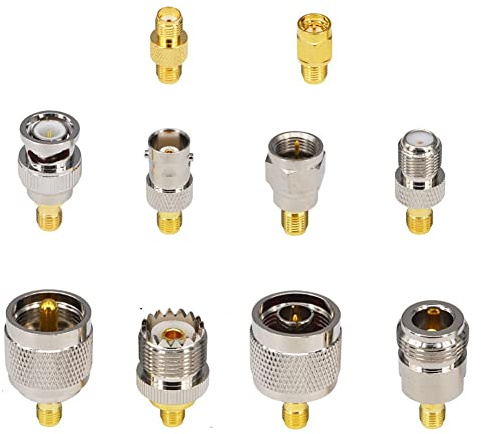 Boobrie Kit Adaptador SMA 10PCS a SMA/UHF/BNC/Tipo N/Tipo F Macho Hembra Conector Convertidor de Antena WiFi Coaxial para FPV Drone/Cable de Extensión