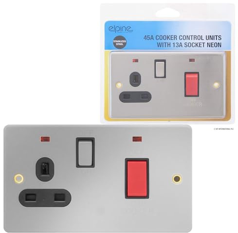 2 In 1 Stainless Steel Switch - 45Amp Cooker Control Unit | With 13Amp Socket Neon Indicator, Multi Purpose Ideal For Ovens, Strong & Durable